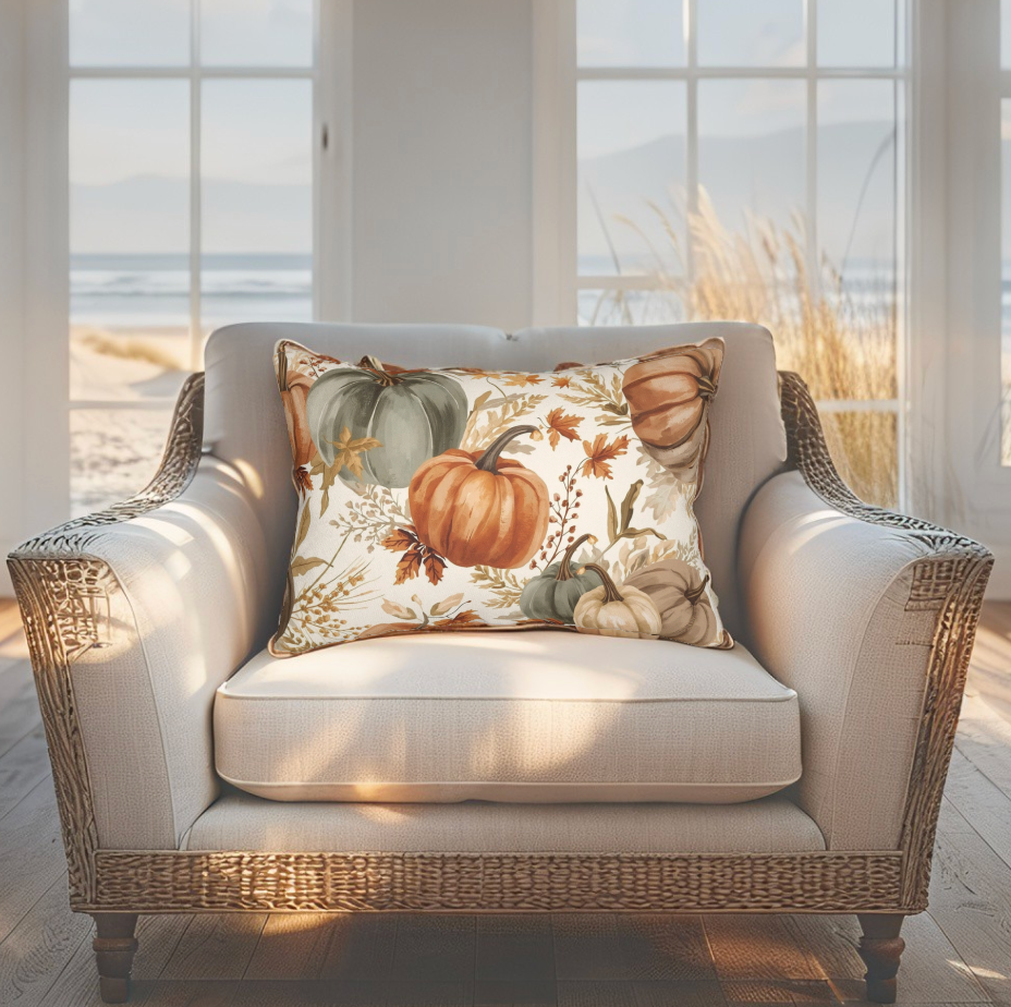Farmhouse Fall Pumpkin Throw Pillow