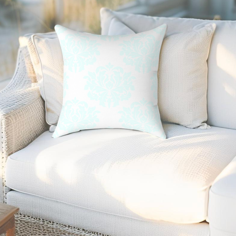 Aqua Damask Coastal Throw Pillow