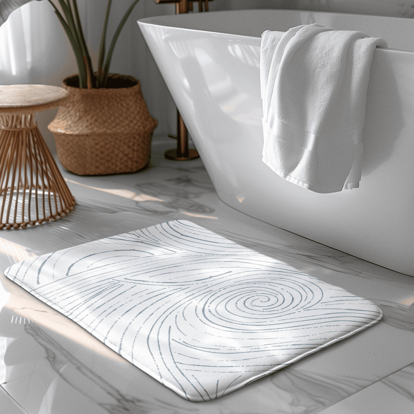 Coastal Blue & White Non-Slip Bath Mat