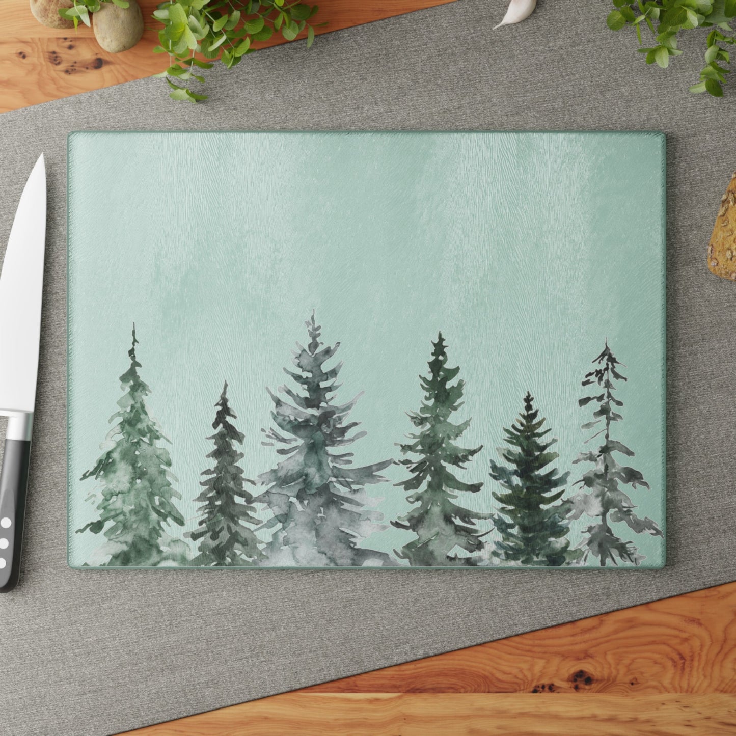 Festive Pine Tree Glass Cutting Board