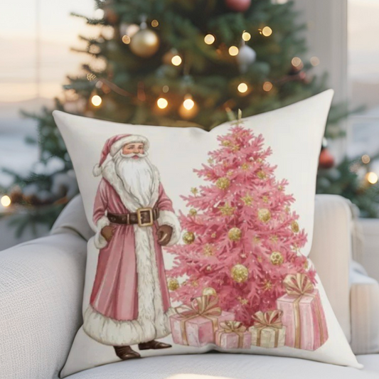 Pink Santa Christmas Throw Pillow