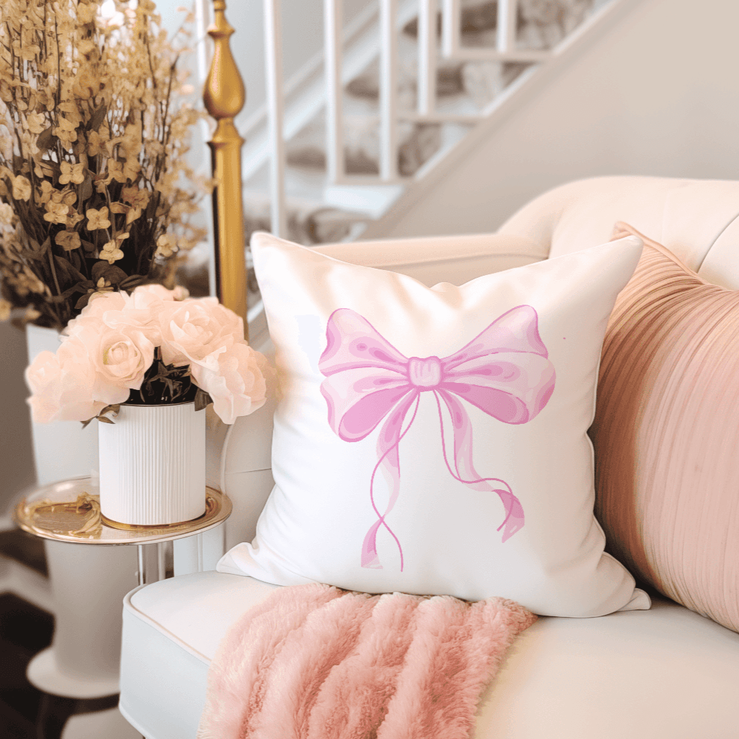 Pink Bow Coquette Throw Pillow