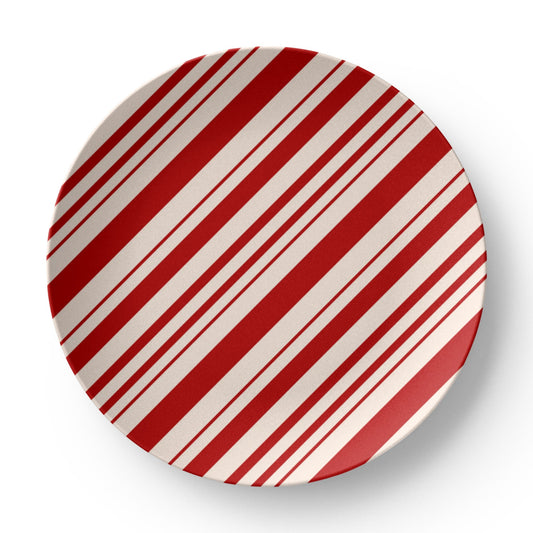 Red and White Striped Ceramic Christmas Dinner Plate