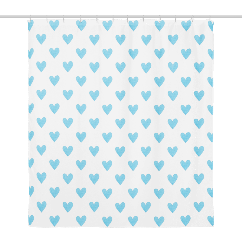 Baby Blue Hearts Print Shower Curtain