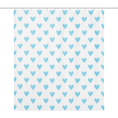 Baby Blue Hearts Print Shower Curtain
