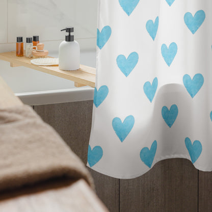 Baby Blue Hearts Print Shower Curtain