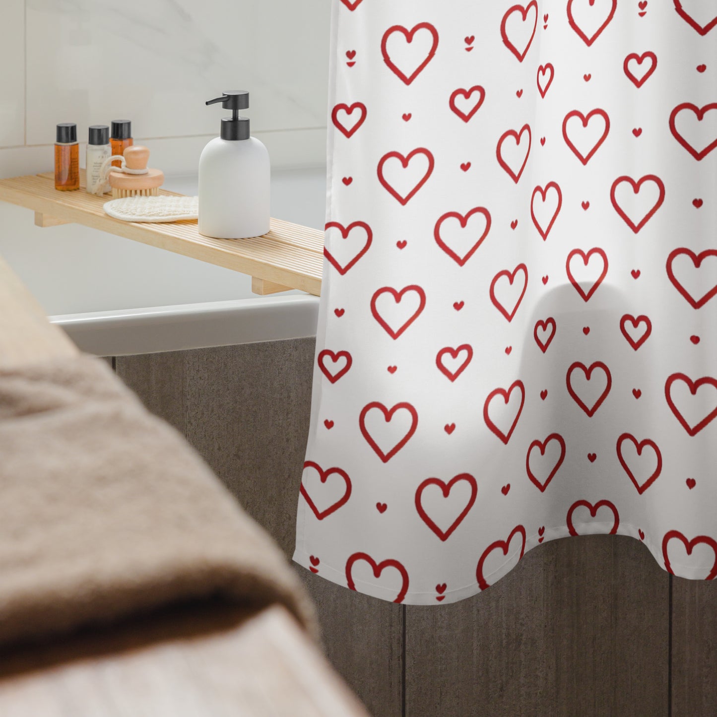 Red Hearts Print Shower Curtain