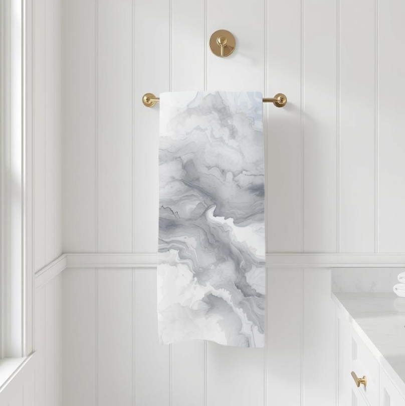 Abstract Grey & White Marble Bath Towel