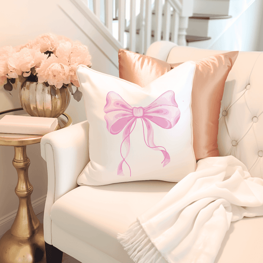 Pink Bow Coquette Throw Pillow