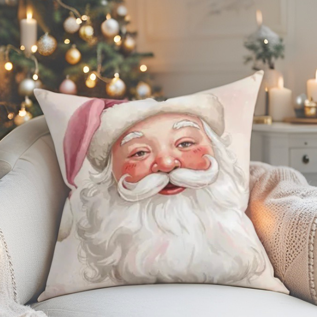 Pink Santa Claus Throw Pillow